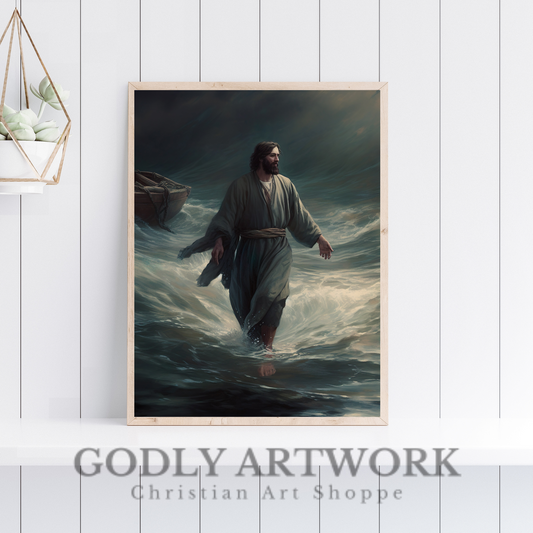 Jesus Walking on Water Wall Art, Christian Art, Home Decor, Office Decor, Jesus Art Print, Digital Download, Wall Decor, Printable