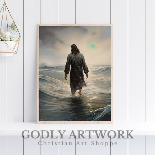 Jesus Walking on Water Wall Art, Christian Art, Home Decor, Office Decor, Jesus Art Print, Digital Download, Wall Decor, Printable, Painting