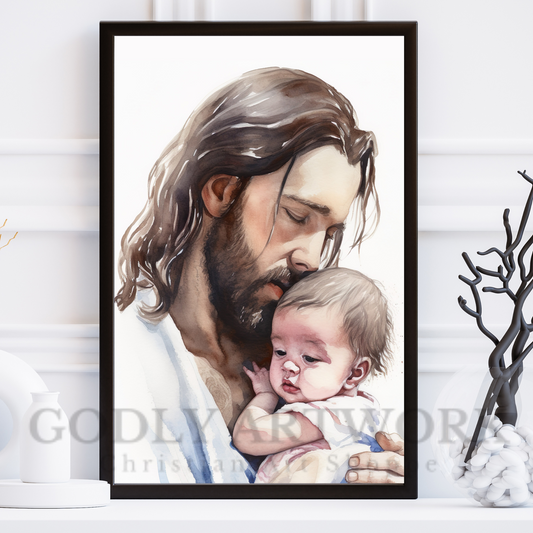 Jesus and a Baby Watercolor Wall Art | Digital Download | Wall & Home Decor