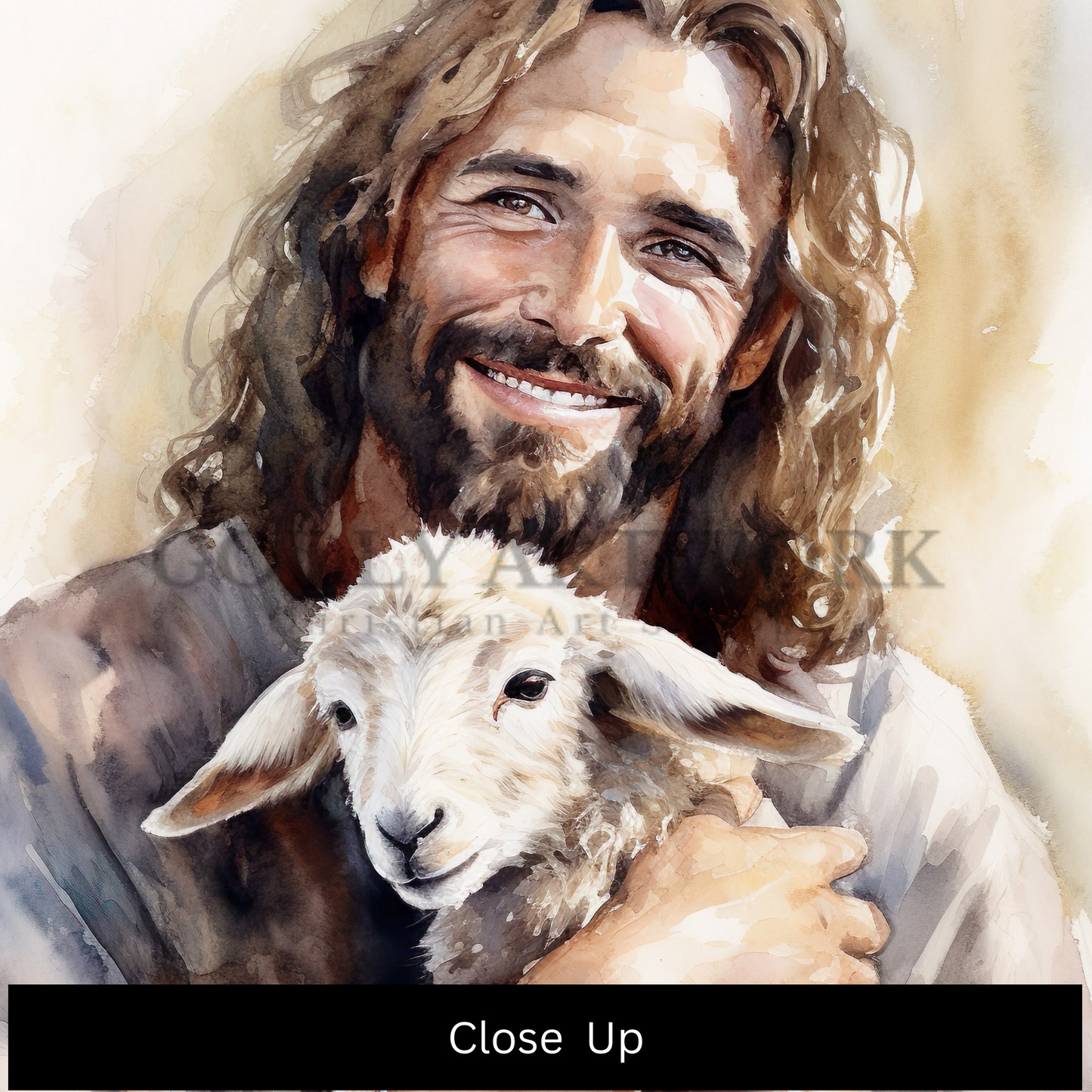 Jesus Smiling Holding Lamb Watercolor Portrait | Home Decor | Wall Art | Digital Download