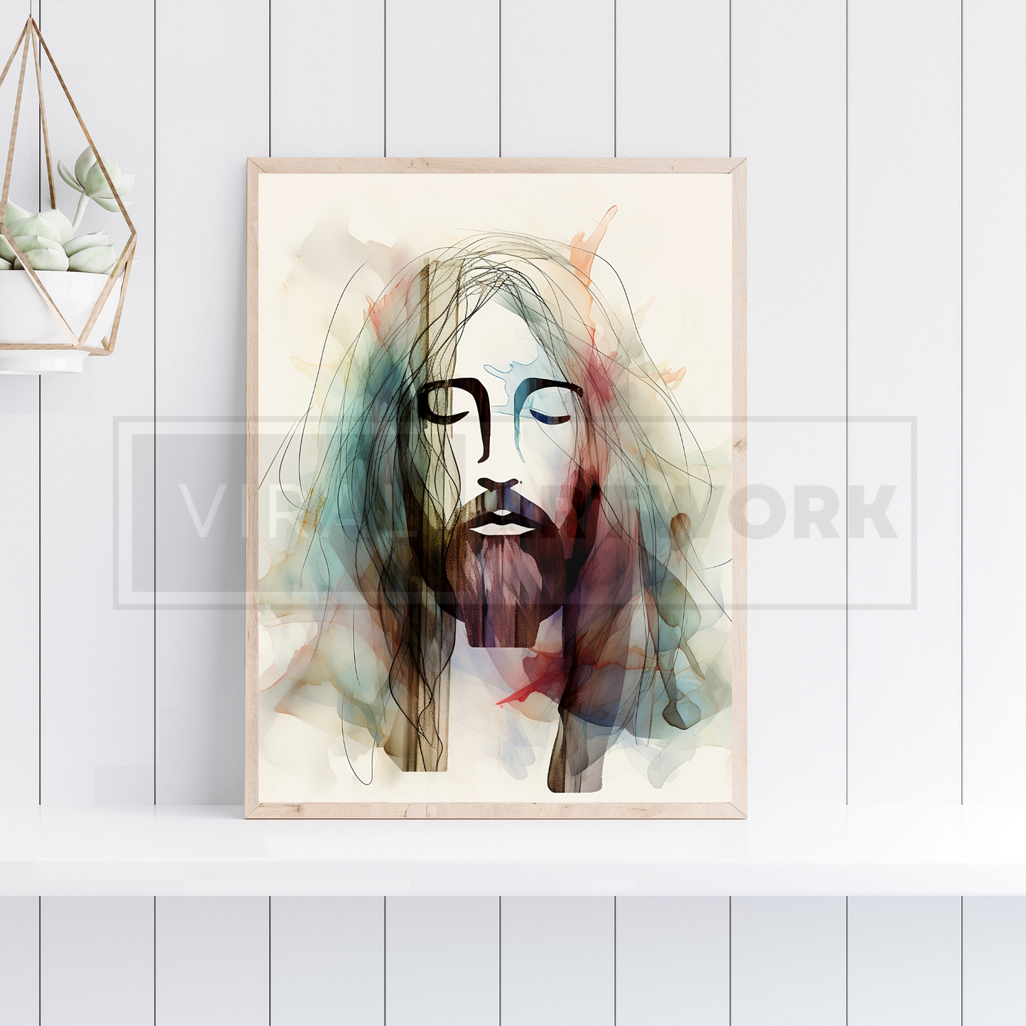 Jesus Modern Portrait, Watercolor Painting, Digital Download