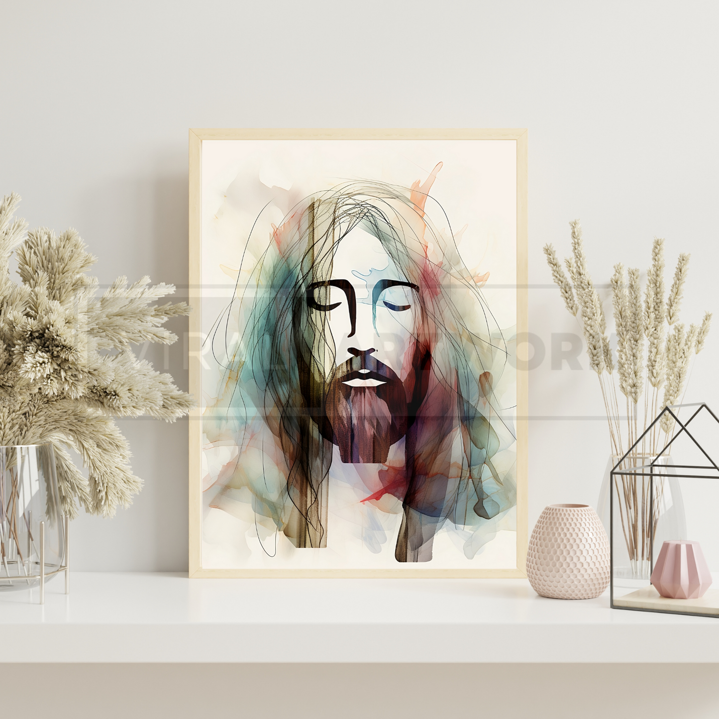 Jesus Modern Portrait, Watercolor Painting, Digital Download